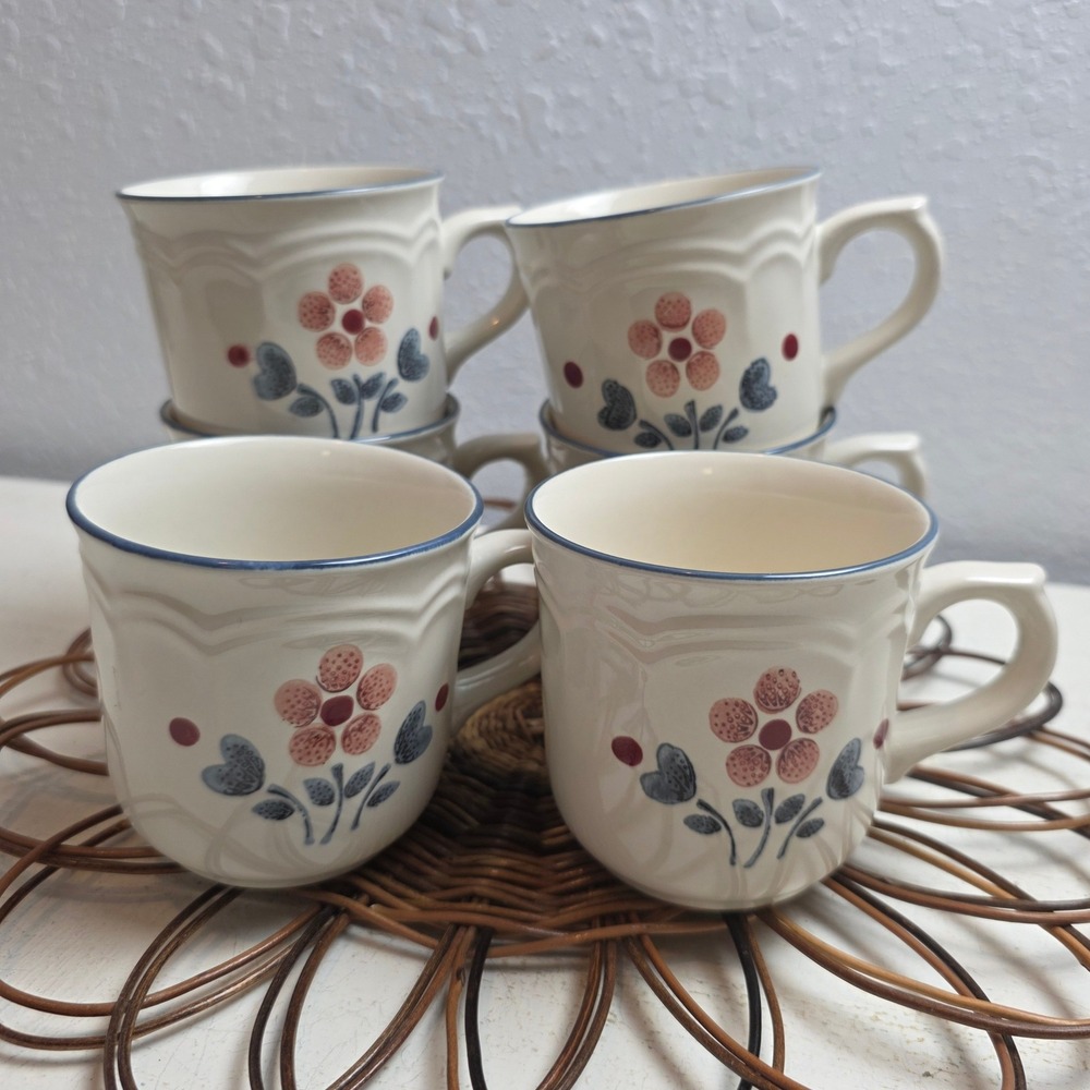 Cumberland Brambleberry Stoneware Mugs Set of‎ 6 Floral Japan Cream Blue Pink